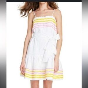 White Lisa Marie Fernandez linen Dress with Pink and Yellow Stripes